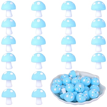 20Pcs Mushroom Silicone Focal Beads, Chewing Toy Accessoies for Teethers, DIY Nursing Necklaces Making, Light Cyan, 18mm, Hole: 2mm