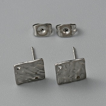 304 Stainless Steel Textured Geometry Stud Earrings Findings with Hole, Square, 12x9mm, Hole: 1mm, Pin: 0.6mm