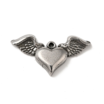 304 Stainless Steel Pendants, Heart Wing Charms, Antique Silver, 15x28x4mm, Hole: 1.2mm