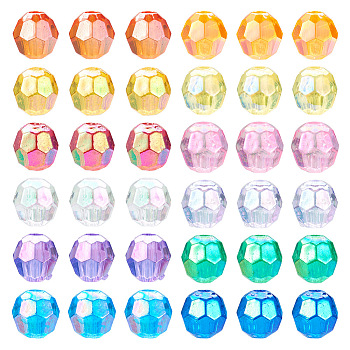 Pandahall 1080Pcs 12 Style Transparent Acrylic Beads, AB Color Plated, Faceted, Round, Mixed Color, 6x6mm, Hole: 1~1.5mm, about 90pcs/style