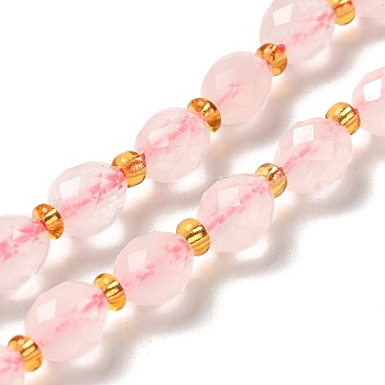 Natural Rose Quartz Beads Strands, with Seed Beads, Faceted, Oval, 7.5~8x6~6.5mm, Hole: 1.2mm, about 40~42pcs/strand, 15.35~15.55''(39~39.5cm)