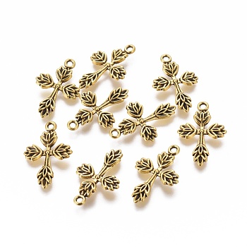 Tibetan Style Alloy Pendants, Cross, Antique Golden, Lead Free and Cadmium Free, 25x16x2mm, Hole: 2mm