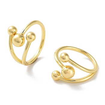 Brass Open Cuff Rings for Women, Round Ball, Real 18K Gold Plated, US Size 8 1/2(18.5mm)