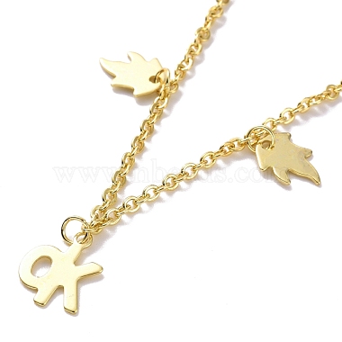 201 Stainless Steel Elephant & Leaf & Word OK Charms Bracelet with 304 Stainless Steel Chains for Women(BJEW-C019-29G)-2