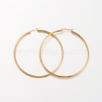 Ion Plating(IP) 304 Stainless Steel Hoop Earrings, Hypoallergenic Earrings, Ring Shape, Real 18K Gold Plated, 55x2mm, 12 Gauge, Pin: 1x0.7mm(EJEW-N0016-11G-I)