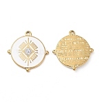 PVD Vacuum Plating 201 Stainless Steel Enamel Pendants, with Rhinestones, Real 18K Gold Plated, Flat Round Charm, Crystal, 24.5x23x2.5mm, Hole: 1.4mm(STAS-J401-VC980)