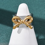 304 Stainless Steel Cuff Open Rings, Bowknot, Lead Free & Cadmium Free & Nickel Free, Golden & Stainless Steel Color, 19mm(RJEW-H266-01GP-02)