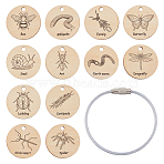 1 Sets Plywood Pendants, with 1pc 304 Stainless Steel Cable Wire Keychain, PapayaWhip, 44.5x3mm(FIND-BC0014-14A)
