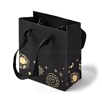 Sun Moon Star Printed Paper Gift Bags with Cotton Handles, Shopping Tote Bags, Rectangle, Black, 11x6.1x11.9cm(CARB-F013-02)