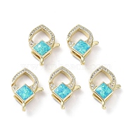 Rack Plating Brass Micro Pave Cubic Zirconia Lobster Claw Clasps, with Synthetic Opal, Cadmium Free & Lead Free, Long-Lasting Plated, Real 18K Gold Plated, Rhombus, 20x14x6mm, Hole: 1.5mm(KK-C041-03C-G)