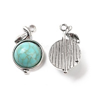 Alloy Pendants, Cherry Charms, with Synthetic Turquoise, Antique Silver, 30x18x8mm, Hole: 2mm(FIND-C026-05AS)