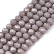 Opaque Solid Color Imitation Jade Glass Beads Strands, Faceted, Rondelle, Dark Gray, 3.5~3.8x3mm, Hole: 0.4mm, about 113~115pcs/strand, 32.5~33cm(EGLA-A044-P3mm-D10)