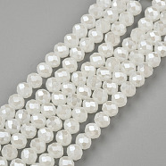 Electroplate Glass Beads Strands, Imitation Jade Beads, Pearl Luster Plated, Faceted, Rondelle, Creamy White, 3x2mm, Hole: 0.8mm, about 165~169pcs/strand, 15~16 inch(38~40cm)(EGLA-A034-J2mm-A01)