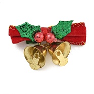 Cloth & Iron Christmas Bowknot Bell Hanging Ornaments , for Christmas Tree and Holiday Party Decoration, Red, 38x49x16mm(HJEW-S004-01B)