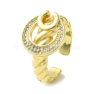 Brass Micro Pave Cubic Zirconia Open Cuff Rings, Flat Round, Real 16K Gold Plated, US Size 8 1/4(18.3mm)(RJEW-K256-29G)