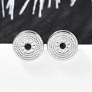 304 Stainless Steel Stud Earrings, with Rhinestone, Flat Round, Stainless Steel Color, 11mm(EJEW-F361-11P)