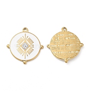 Vacuum Plating 201 Stainless Steel Enamel Pendants, with Rhinestones, Real 18K Gold Plated, Flat Round Charm, Crystal, 24.5x23x2.5mm, Hole: 1.4mm(STAS-J401-VC980)