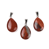 Teardrop Natural Red Rainbow Jasper Pendants, with Platinum Tone Brass Findings, 25~29x16~17x5~6mm, Hole: 2x7mm(G-Q368-20)