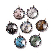 Natural & Synthetic Stone Big Pendants, with Red Copper Tone Rack Plating Brass Findings and Star Non-magnetic Synthetic Hematite, Cadmium Free & Lead Free, Flat Round with Moon Charm, Mixed Dyed and Undyed, 56~58x42.5~45x10~10.5mm, Hole: 5mm(G-H274-03R)