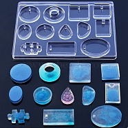 Geometrical Shape & Puzzle Piece Pendant Silicone Molds, Resin Casting Molds, For DIY UV Resin, Epoxy Resin Earring Jewelry Making, White, 114x153x7mm, Hole: 2X2mm, 3x2mm, 4x2mm,  Inner Diameter: 25~40.5x17~30mm(X-DIY-D076-03)