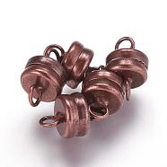 Brass Magnetic Clasps with Loops, Flat Round, Red Copper, 11x7mm, Hole: 2mm(KK-P114-07R)