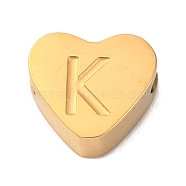 Ion Plating(IP) Tarnish Resistant 304 Stainless Steel Beads, Heart with Letter, Golden, Letter K, 7x8x3mm, Hole: 2mm(STAS-H219-16G-K)