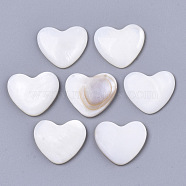 Natural Freshwater Shell Cabochons, Heart, Seashell Color, 16x18.5x3.5mm(SHEL-S276-82B)