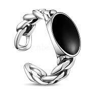 SHEGRACE 925 Thailand Sterling Silver Cuff Rings, Open Rings, with Epoxy Resin, Twist Chain and Oval, Black, Antique Silver, US Size 7 3/4(17.9mm)(JR691A)