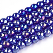 Electroplate Transparent Glass Beads Strands, AB Color Plated, Round, Dark Blue, 4~4.5mm, Hole: 0.8mm, about 97~99pcs/strand, 14.76 inch~14.96 inch(37.5~38cm)(GLAA-T032-T4mm-AB15)