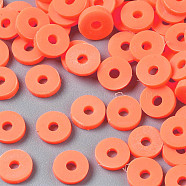 Handmade Polymer Clay Beads, Disc/Flat Round, Heishi Beads, Orange Red, 6x1mm, Hole: 2mm, about 23500pcs/1000g(CLAY-R067-6.0mm-B12)