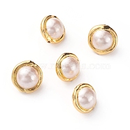 Shell Pearl Beads, with Golden Plated Brass Edge, Round, Misty Rose, 17~20x14~15mm, Hole: 0.8mm(PEAR-G008-09D)