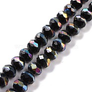 Electroplate Glass Beads Strands, Faceted, Rondelle, Half Rainbow Plated, Black, 7.5~8x6.5~7mm, Hole: 1.4mm, about 65pcs/strand, 16.77 inch(42.6cm)(GLAA-F122-04H)