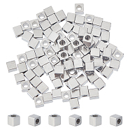 304 Stainless Steel Beads, Cube, Stainless Steel Color, 3x3x3mm, Hole: 1.6mm, 100pcs/box(STAS-UN0054-65)