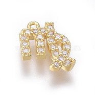 Golden Plated Brass Micro Pave Cubic Zirconia Charms, Twelve Constellations, Virgo, 9x8.5x1.7mm, Hole: 0.8mm(X-ZIRC-L075-51A)