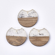 Resin & Wood Pendants, with Silver Foil, Gap Flat Round, Silver, 33~34x37x3~4mm, Hole: 1.8~2mm(X-RESI-T023-11I)