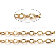 3.28 Feet Brass Textured Cable Chains, Soldered, Oval, Long-Lasting Plated, Real 18K Gold Plated, 2.5x3.5x0.4mm(X-CHC-G005-01G)