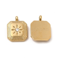 Ion Plating(IP) 304 Stainless Steel Charms, with Glass, Rectangle with Sun Charms, Real 14K Gold Plated, 13.5x10x3.5mm, Hole: 1.8mm(STAS-C070-24G)