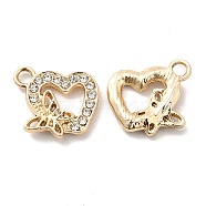UV Plating Alloy Pendants, with Crystal Rhinestone, Heart with Butterfly Charms, Golden, 17.5x16.5x3mm, Hole: 2.6mm(ALRI-M020-33G)