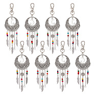 8Pcs Woven Net/Web with Feather Tibetan Style Alloy Pendant Decorations, with Synthetic Turquoise Lobster Clasp Charms, Clip-on Charms, for Keychain, Purse, Backpack Ornament, 137mm long, Pendant: 106x42.5x5.5mm(HJEW-NB0001-89)