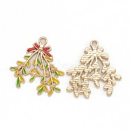 Alloy Enamel Pendants, for Christmas, Light Gold, Leaf, Gold, 30x28.5x2mm, Hole: 2mm(ENAM-E569-13)