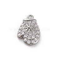 Christmas Series Brass Micro Pave Cubic Zirconia Pendants, Lead Free & Cadmium Free Charms, Gloves, 9x14x3.5mm, Hole: 1.4mm(KK-Q010-01P-03A)