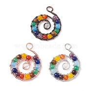 Natural Mixed Stone Brass Big Pendants, Natural Dyed White Jade & Amethyst & Tiger Eye & Red Jasper, Lead Free & Cadmium Free, Large Hole Pendants, Vortex, Mixed Dyed and Undyed, Mixed Color, 49.5~52x38.5~40x6.5~8mm, Hole: 6~7mm(FIND-E023-03)