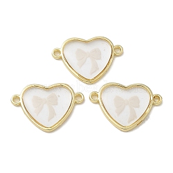 Rack Plating Brass & Resin Heart with Bowknot Connector Charm, Long-Lasting Plated, Lead Free & Cadmium Free, WhiteSmoke, Real 18K Gold Plated, 13.5x19x2.5mm, Hole: 1.4mm(KK-Q009-01G)