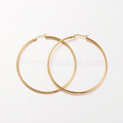 Ion Plating(IP) 304 Stainless Steel Hoop Earrings, Hypoallergenic Earrings, Ring Shape, Real 18K Gold Plated, 55x2mm, 12 Gauge, Pin: 1x0.7mm(EJEW-N0016-11G-I)