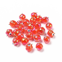 UV Plating Rainbow Iridescent Acrylic Beads, Demon with Evil Eye, Orange Red, 11.5x13x12mm, Hole: 1.6mm(OACR-A018-03D)