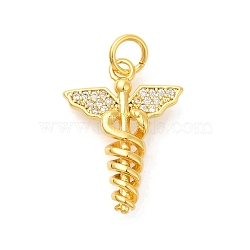 Rack Plating Brass Micro Pave Cubic Zirconia Pendants, Long-Lasting Plated, Lead Free & Cadmium Free, Wing with Ribbon, Real 18K Gold Plated, 20x15x4mm, Hole: 3mm(KK-S396-44G)