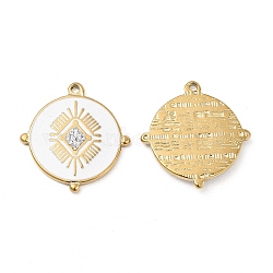 PVD Vacuum Plating 201 Stainless Steel Enamel Pendants, with Rhinestones, Real 18K Gold Plated, Flat Round Charm, Crystal, 24.5x23x2.5mm, Hole: 1.4mm(STAS-J401-VC980)