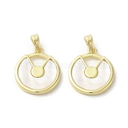 Brass Pave Shell Pendants, Flat Round Charms, Real 18K Gold Plated, 19x16.5x2.5mm, Hole: 3x4mm(KK-I708-06A-G)