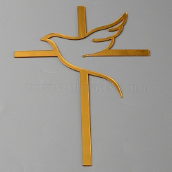 Acrylic Mirror Cake Toppers, Cake Insert Cards, for Cake Decoration, Cross with Bird, Gold, 150x105x1mm(FIND-WH0152-206E)