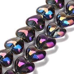 Electroplate Glass Beads Strands, Heart, Midnight Blue, 12.2x15x8mm, Hole: 1mm, about 50pcs/strand, 23.62''(60cm)(EGLA-B008-01A-FR05)